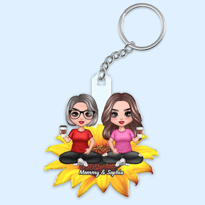 Mom Daughters Sons Sitting On Flower Personalized Acrylic Keychain
