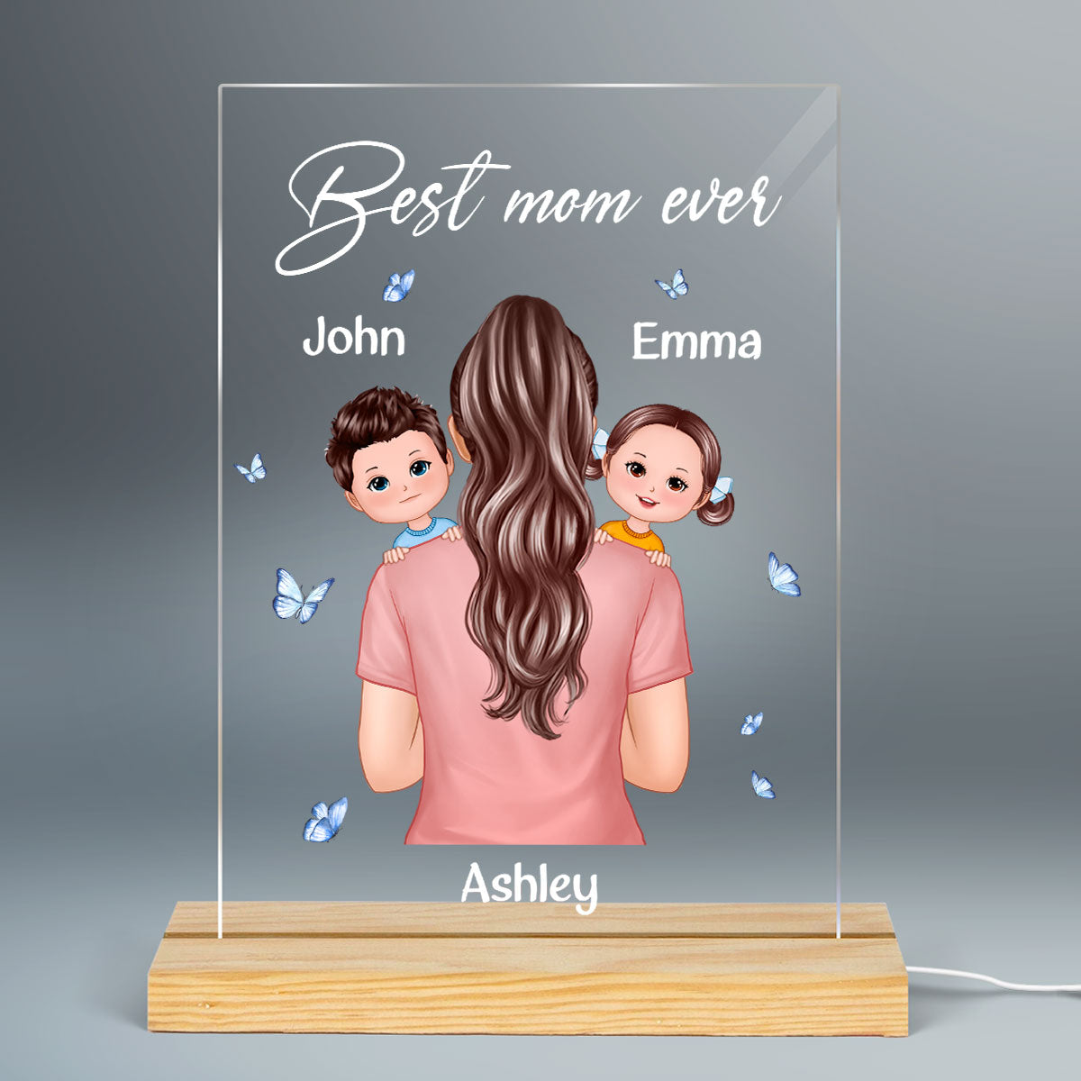 Mom Carrying Kids On Shoulder Best Mom Grandma Ever Personalized Acrylic LED Night Light