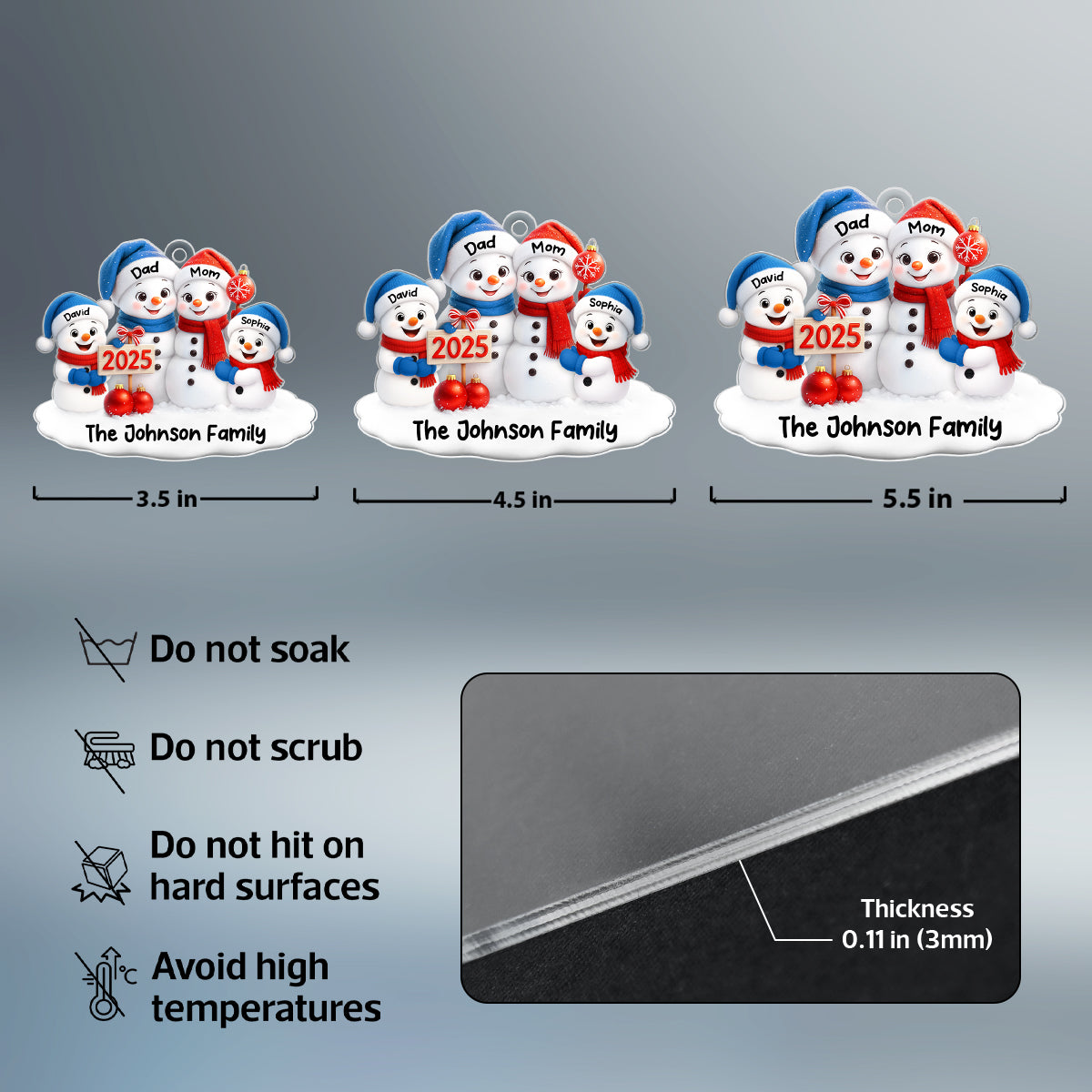 Family Snowmen 2025 - Personalized Acrylic Ornament - Festive Christmas Decor, Christmas Gift for Family