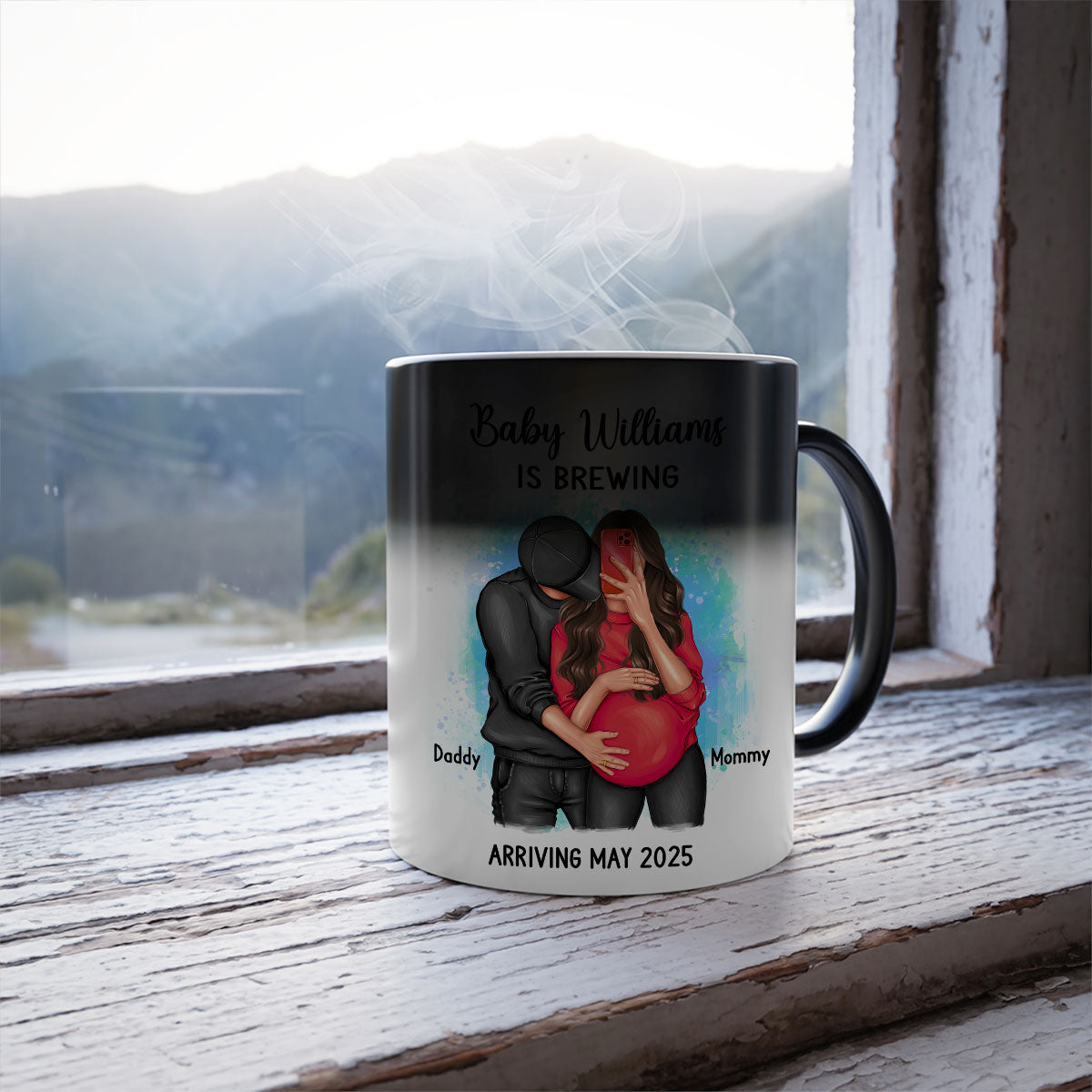 We’re Pregnant Secret Message, Hugging Couple, Hidden message Personalized Color Changing Mug, Pregnancy Reveal, Pregnancy Announcement, Baby Announcement