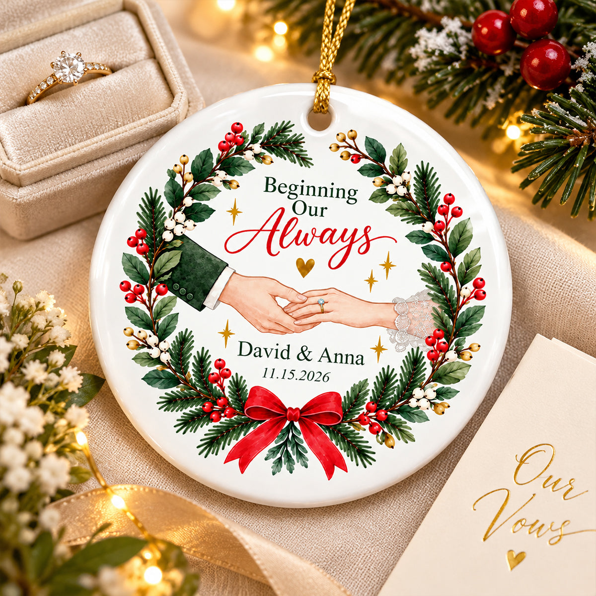 Our Forever Christmas Couple Hands - Personalized Ceramic Ornament - Love Keepsake for Couples, Romantic Gift for Newlyweds Husband Wife