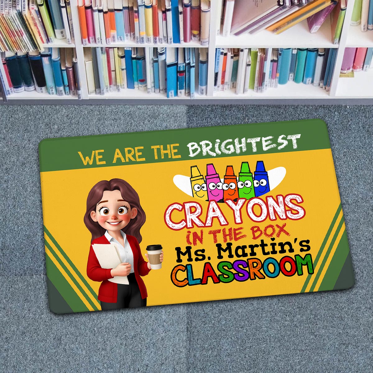 Crayon Box We're The Brightest Crayons Cute Cartoon Teacher Personalized Doormat