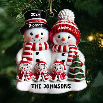 Snowman Family Glossy Effect Christmas Decor Personalized Acrylic Ornament