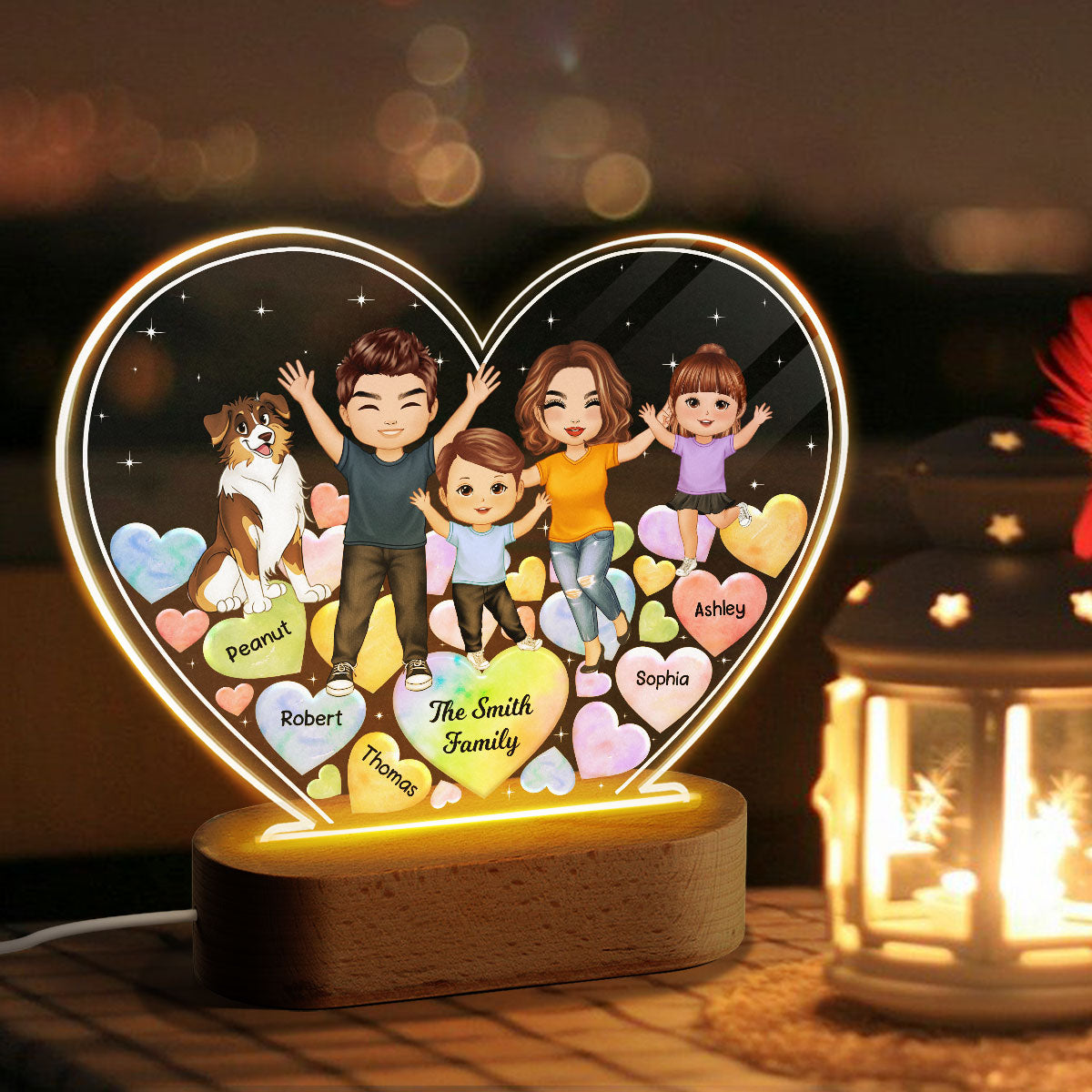 Happy Doll Family Hearts In Heart Personalized Heart Acrylic LED Night Light