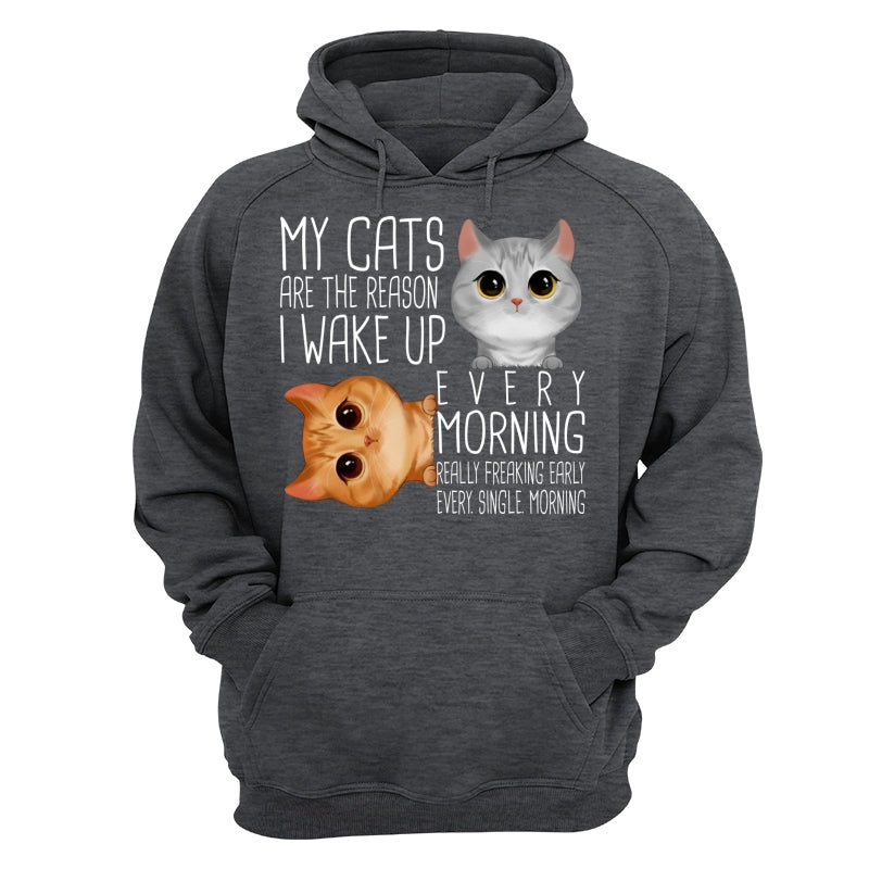 My Cats The Reason I Wake Up Early Watercolor Cute Cat Personalized Shirt