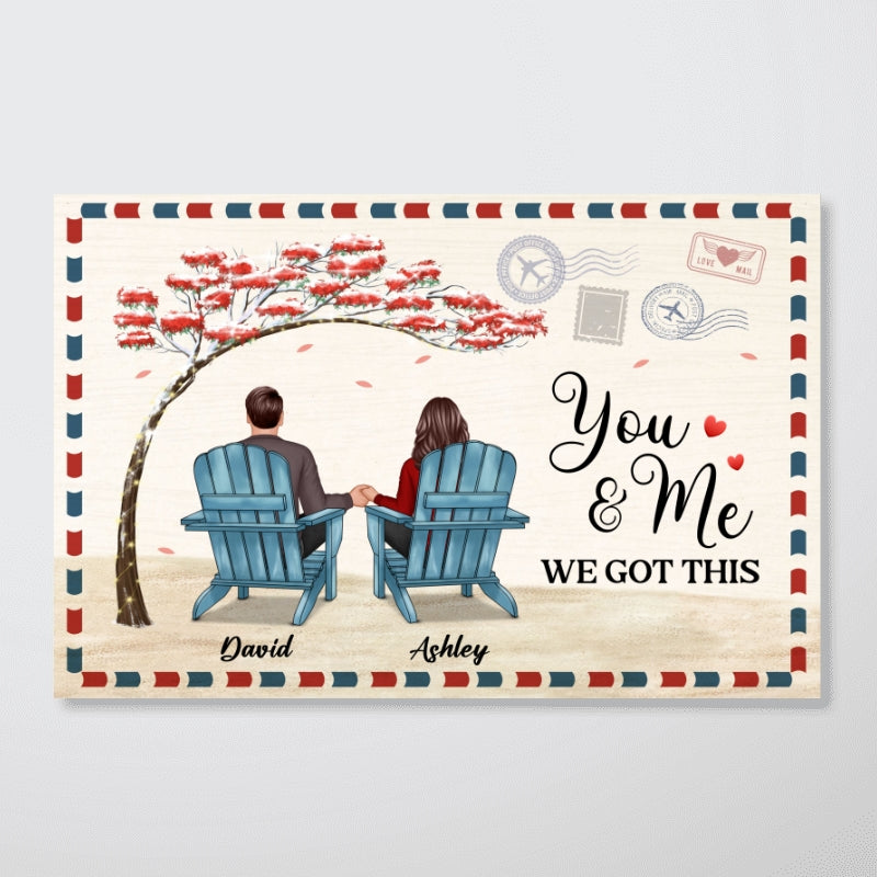 Back View Couple Sitting Under Red Tree Personalized Horizontal Poster