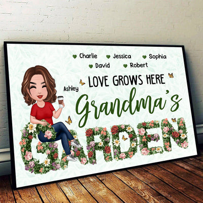 Grandma Sitting On Birth Month Flower Text Personalized Poster