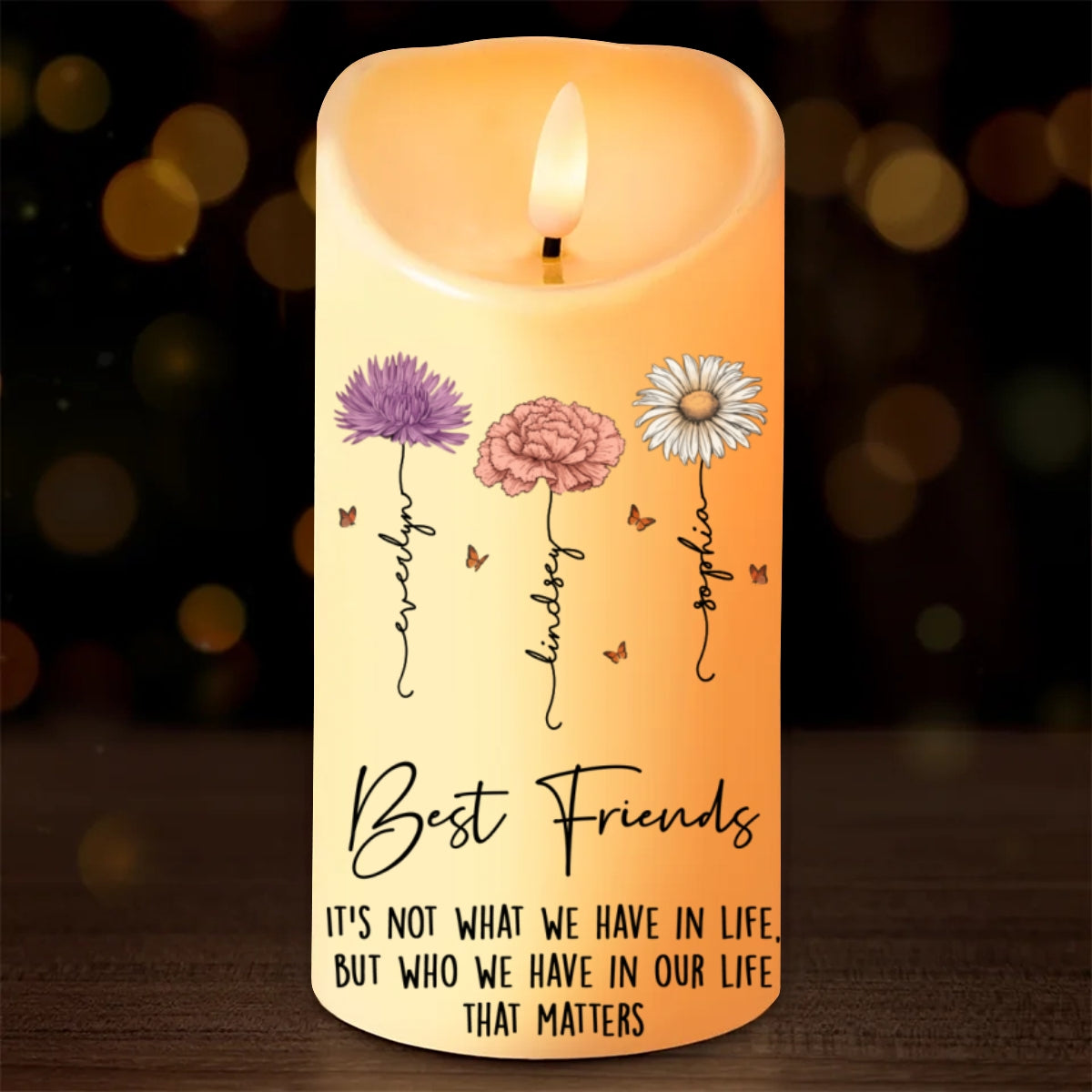 Best Friends Besties Birth Month Flower Personalized LED Candle