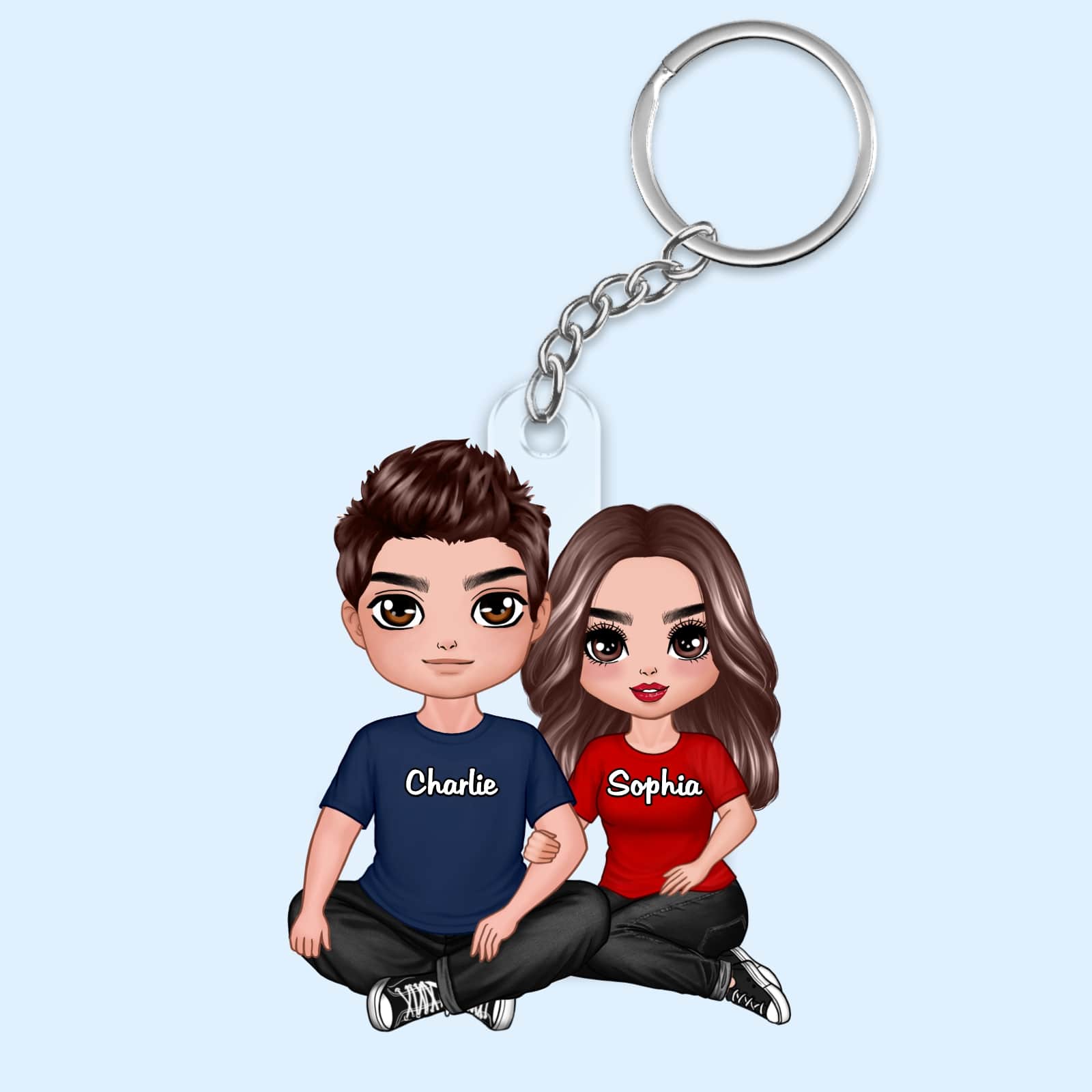 Doll Couple Sitting Hugging Gift For Him For Her Personalized Acrylic Keychain