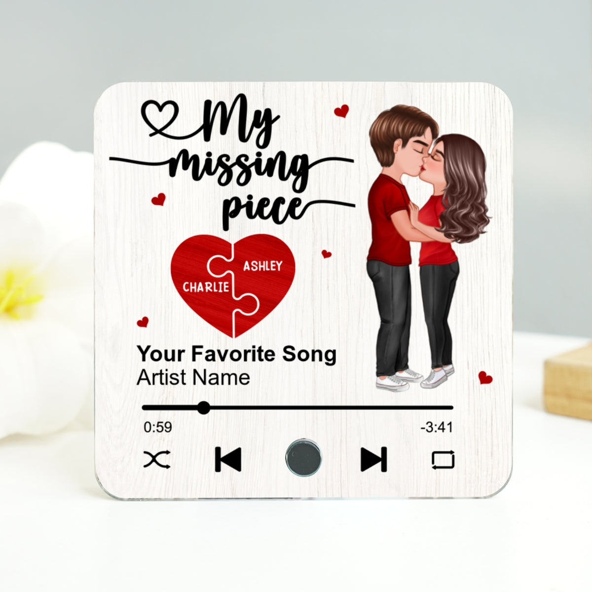 My Missing Piece Couple Kissing Favorite Song Personalized Music Fridge Magnet, Valentine‘s Day Gift For Her Gift For Him