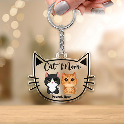 Cat Mom Watercolor Cute Cats Cat Face Shape Personalized Acrylic Keychain