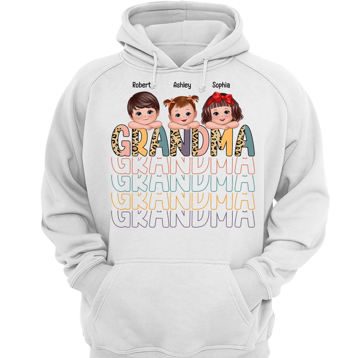 Shadow Retro Half Leopard Grandma Grandkids Laying Head On Arms Personalized Shirt