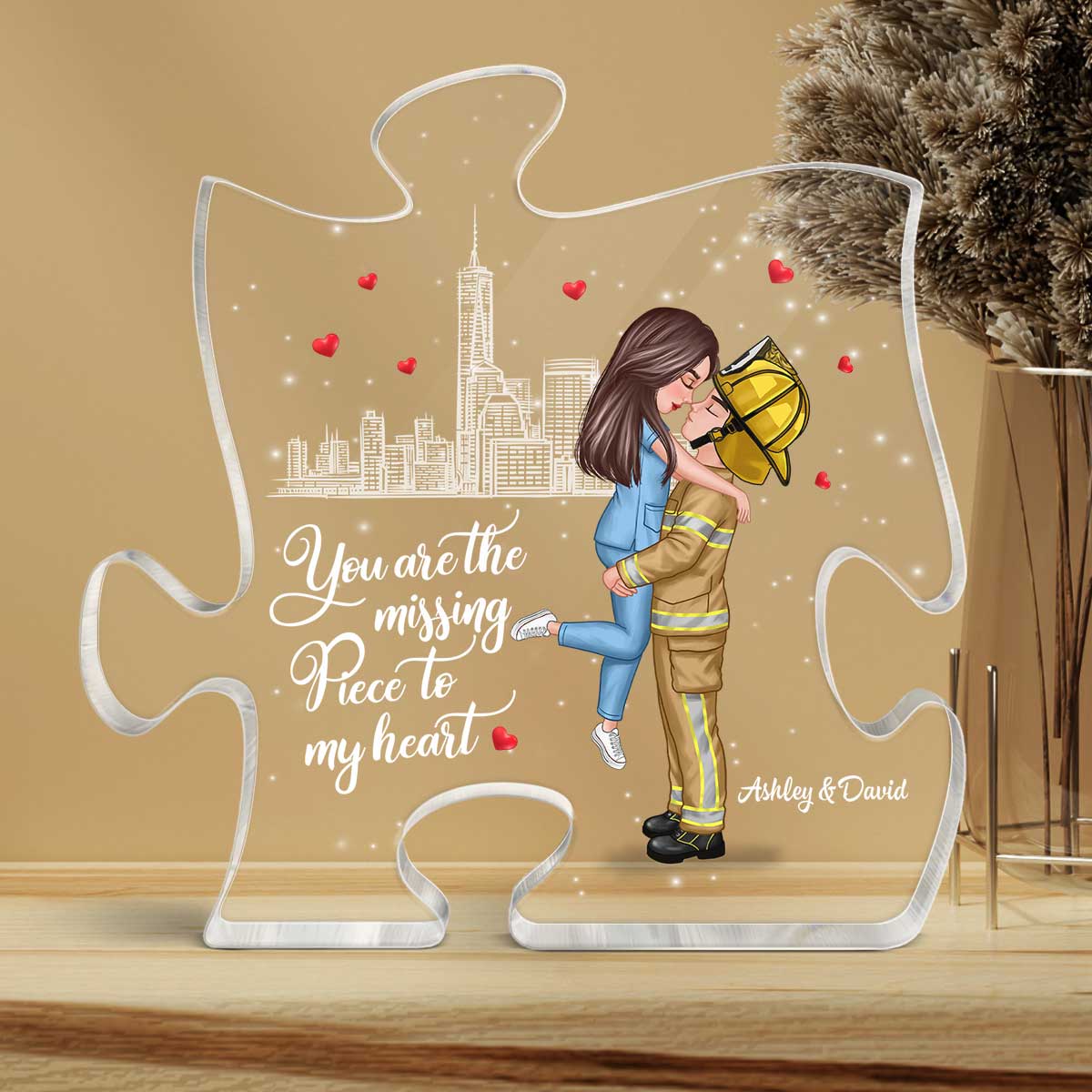 The Missing Piece To My Heart Couple Valentine‘s Day Gifts by Occupation Gift For Her Gift For Him Firefighter, Nurse, Police Officer Personalized Puzzle Acrylic Block
