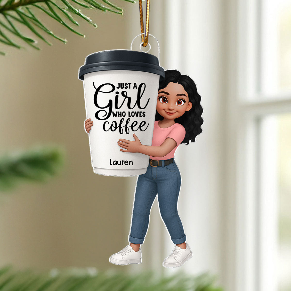 Coffee Girl 3D Effect - Personalized Acrylic Ornament - Christmas Gift For Coffee Lovers