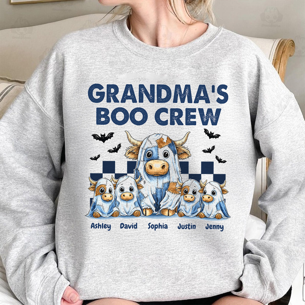 Grandma's Boo Crew Highland Cow Personalized Sweatshirt, Cozy Fall Vibe Sweatshirt