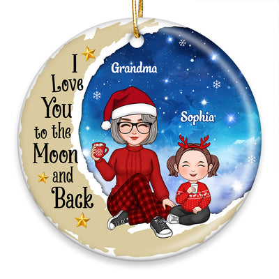 Cute Grandma Kids On Moon Paper Tearing Patterned Personalized Circle Ornament