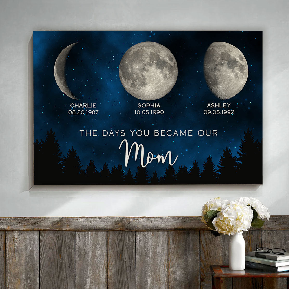 Galaxy Night Custom Birth Moon Phase The Days You Became Our Mom Personalized Canvas