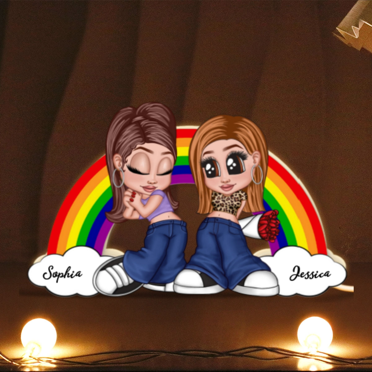 Y2K Couple LGBT Rainbow Personalized Light Box, Gift for Him for Her, Pride Month
