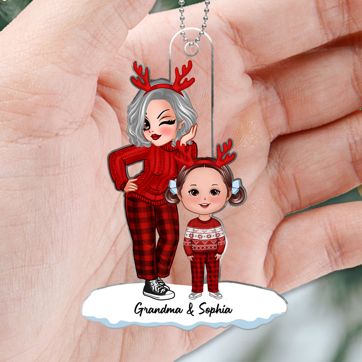 Christmas Pretty Grandma & Grandkid Gift For Granddaughter Grandson Personalized Acrylic Ornament