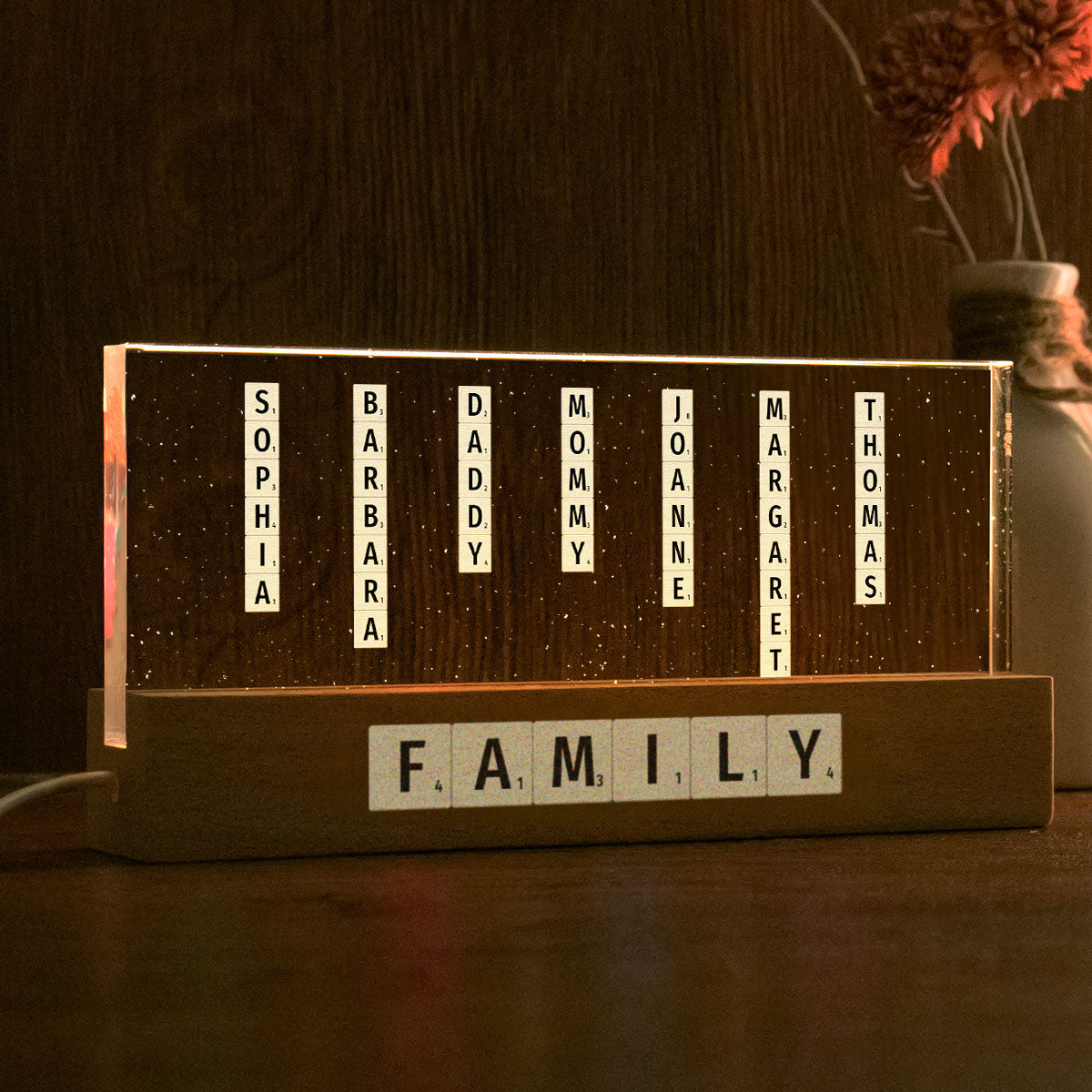Family Friends Grandma Puzzle Words Personalized Acrylic Block LED Night Light