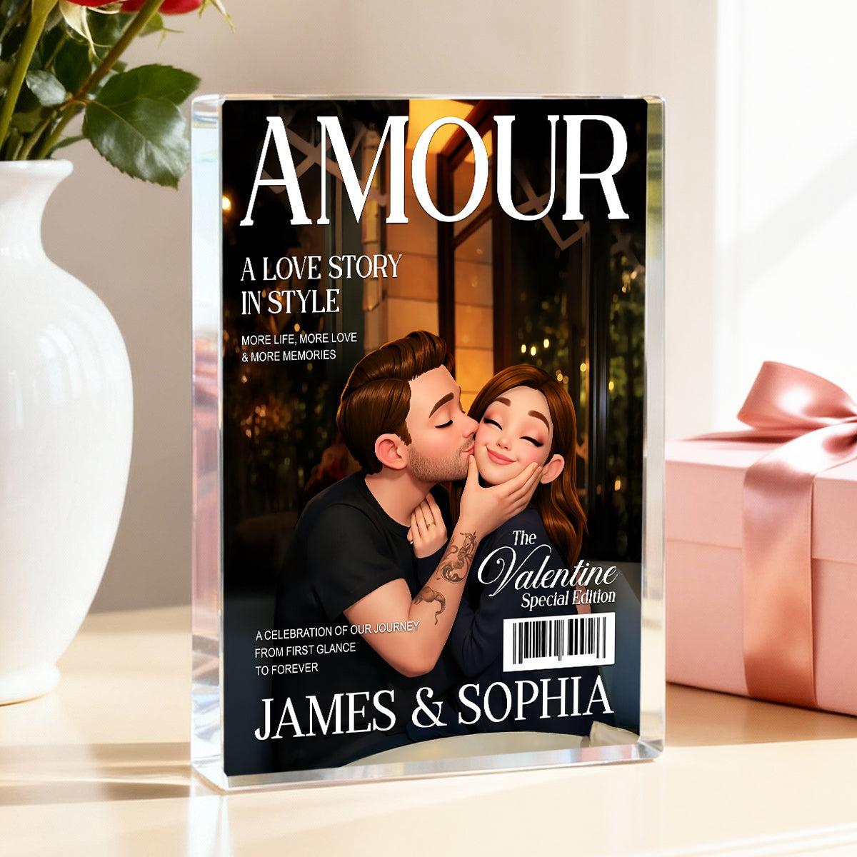 Couple Love Story Magazine Cover - Personalized Acrylic Block Plaque - Anniversary, Valentine's Day Gift, Gift For Him, Gift For Her