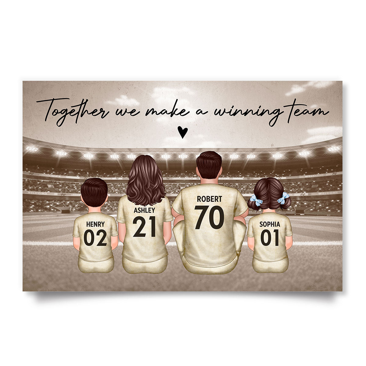 Retro Soccer Family Sitting Personalized Poster Custom Gift for Dad Husband and Home Decor