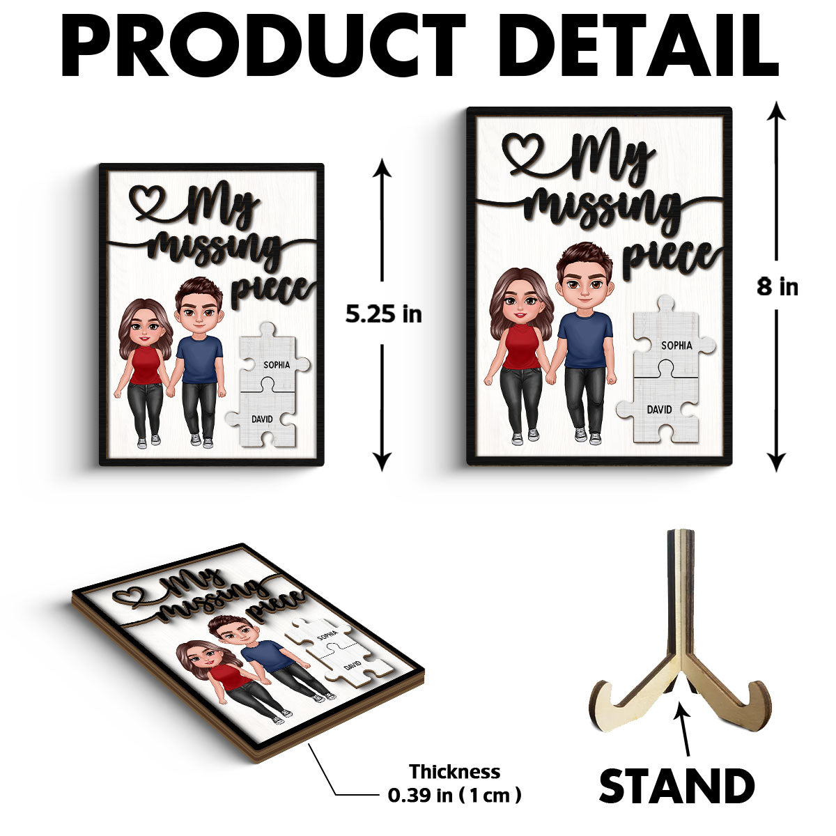 My Missing Piece Couple Standing Holding Hands Valentine‘s Day Gift For Her Gift For Him Personalized 2-Layer Wooden Plaque