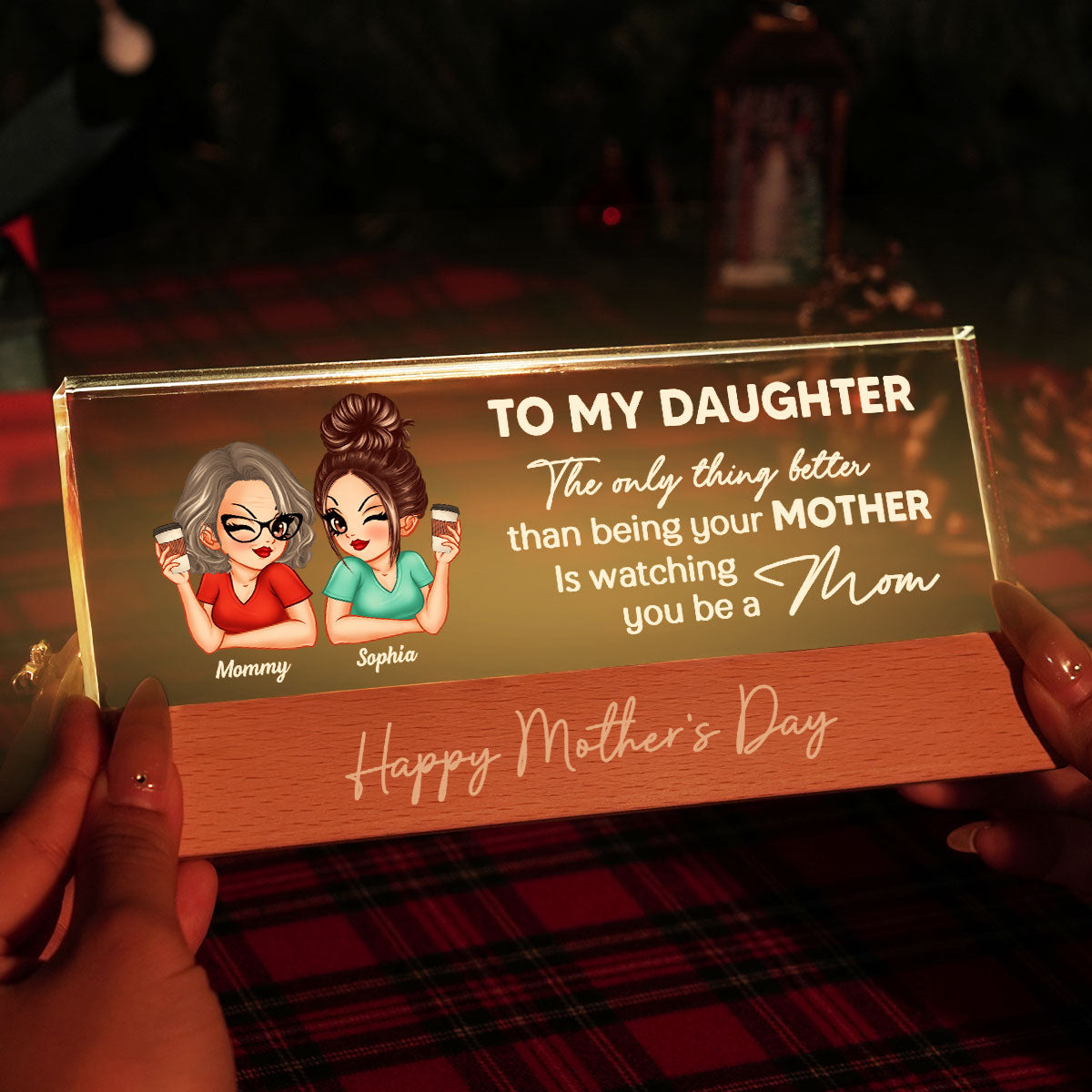 To My Daughter From Mom Happy Mother's Day Personalized Acrylic Block LED Night Light, Gift For Daughter