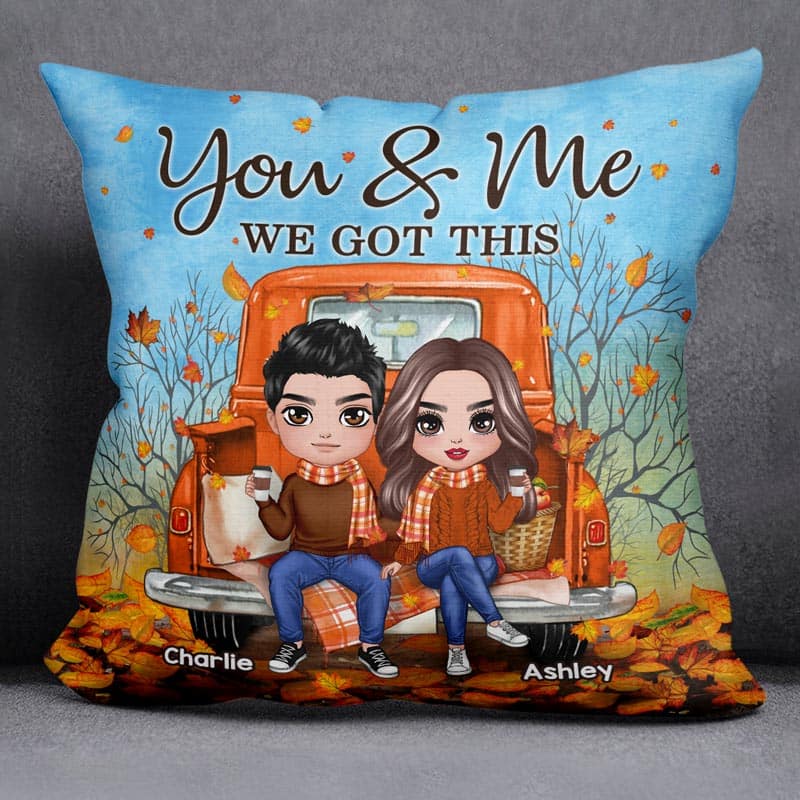 Fall Season Couple Truck Freeze Personalized Pillow (Insert Included)