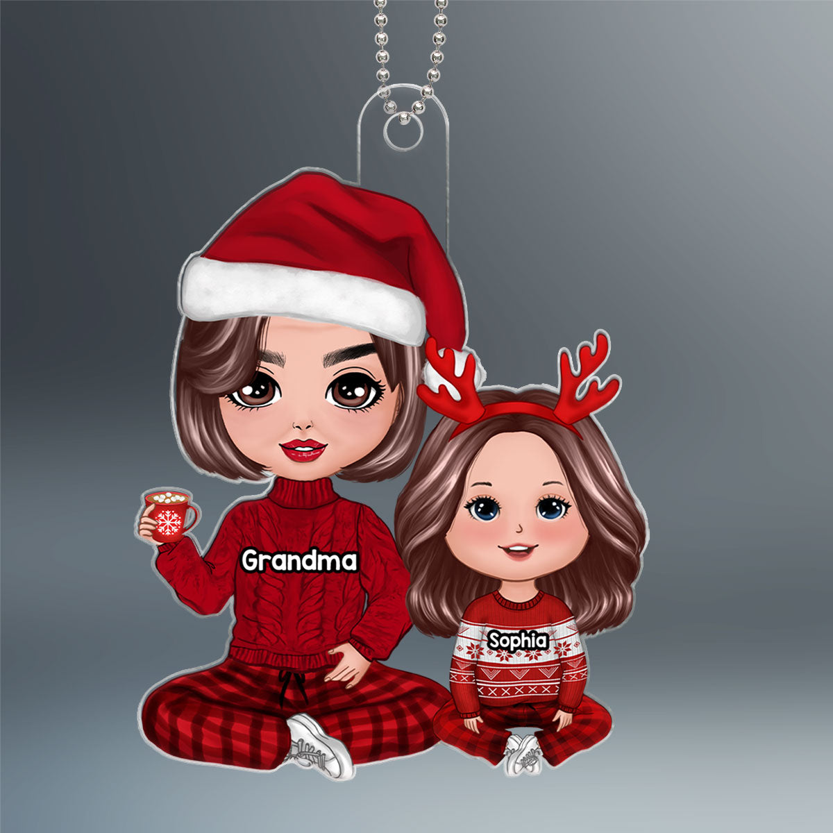 Doll Grandma & Grandkid Sitting Christmas Gift For Granddaughter Grandson Grandchildren Personalized Acrylic Ornament