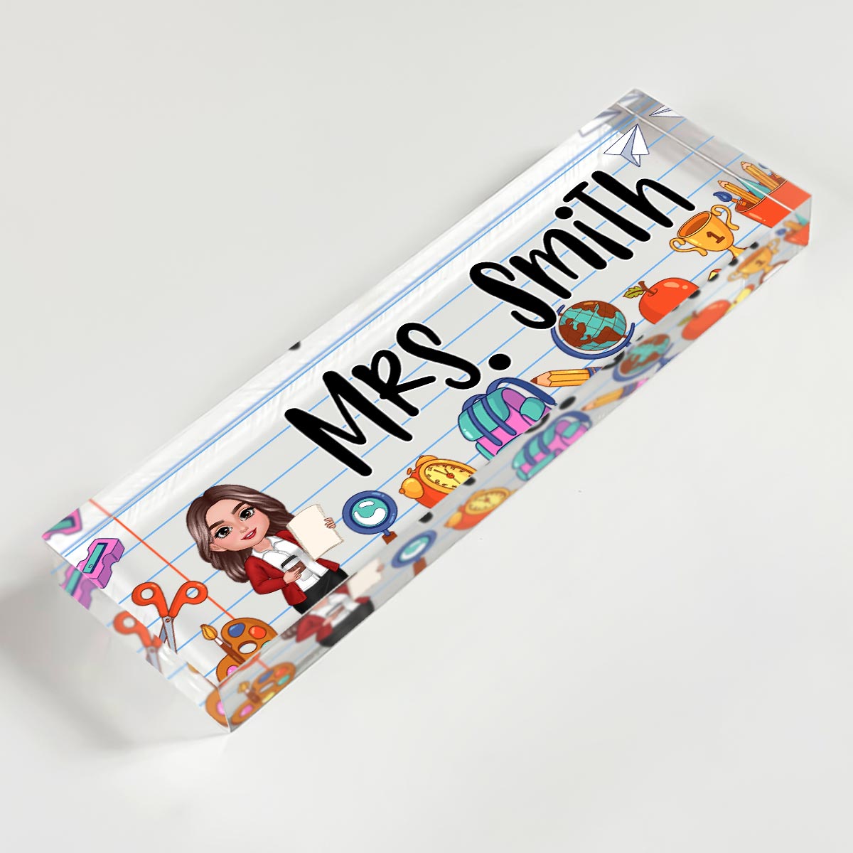 Beautiful Teacher School Things Personalized Acrylic Desk Name Plate, Gift For Teacher, Office Decor