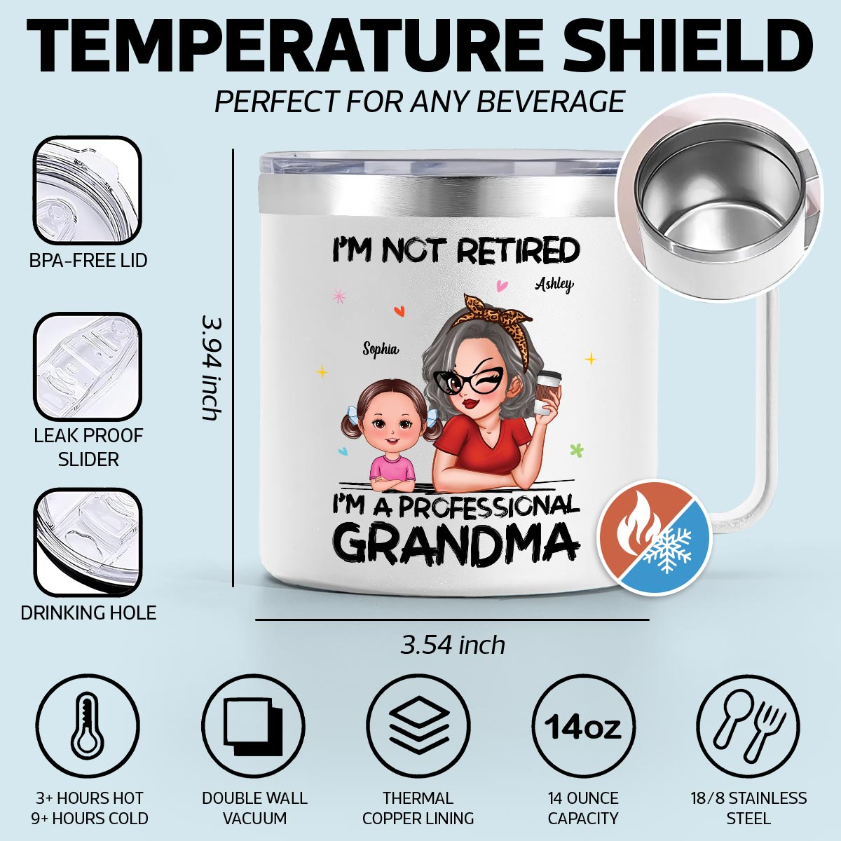 I'm Not Retired I'm A Professional Grandma Of Cute Grandkids Personalized Stainless Tumbler With Handle