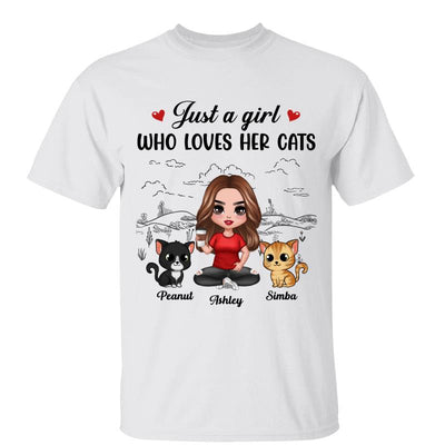 A Girl Loves Her Cats Sketch Background Personalized Shirt