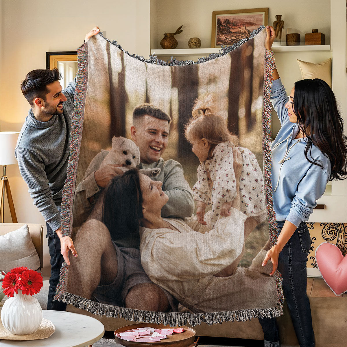 Custom Photo Unique Gift For Family Friends Personalized Tapestry Woven Blanket