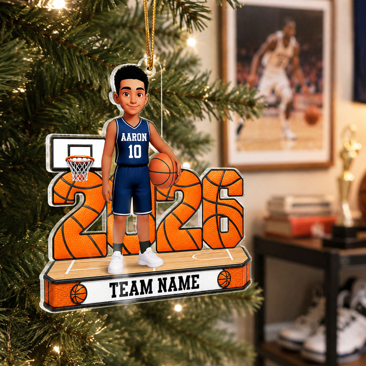 Proud Basketball Player - Personalized Acrylic Ornament - Christmas Gift, Keepsake For Basketball Players, Son, Daughter, Grandson, Granddaughter