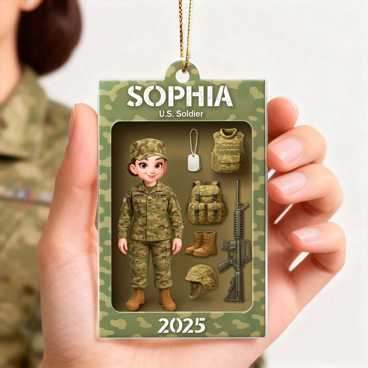 Army Action Figure 3D Effect - Personalized Acrylic Ornament - Special Chritsmas Gift For The Brave Soldier