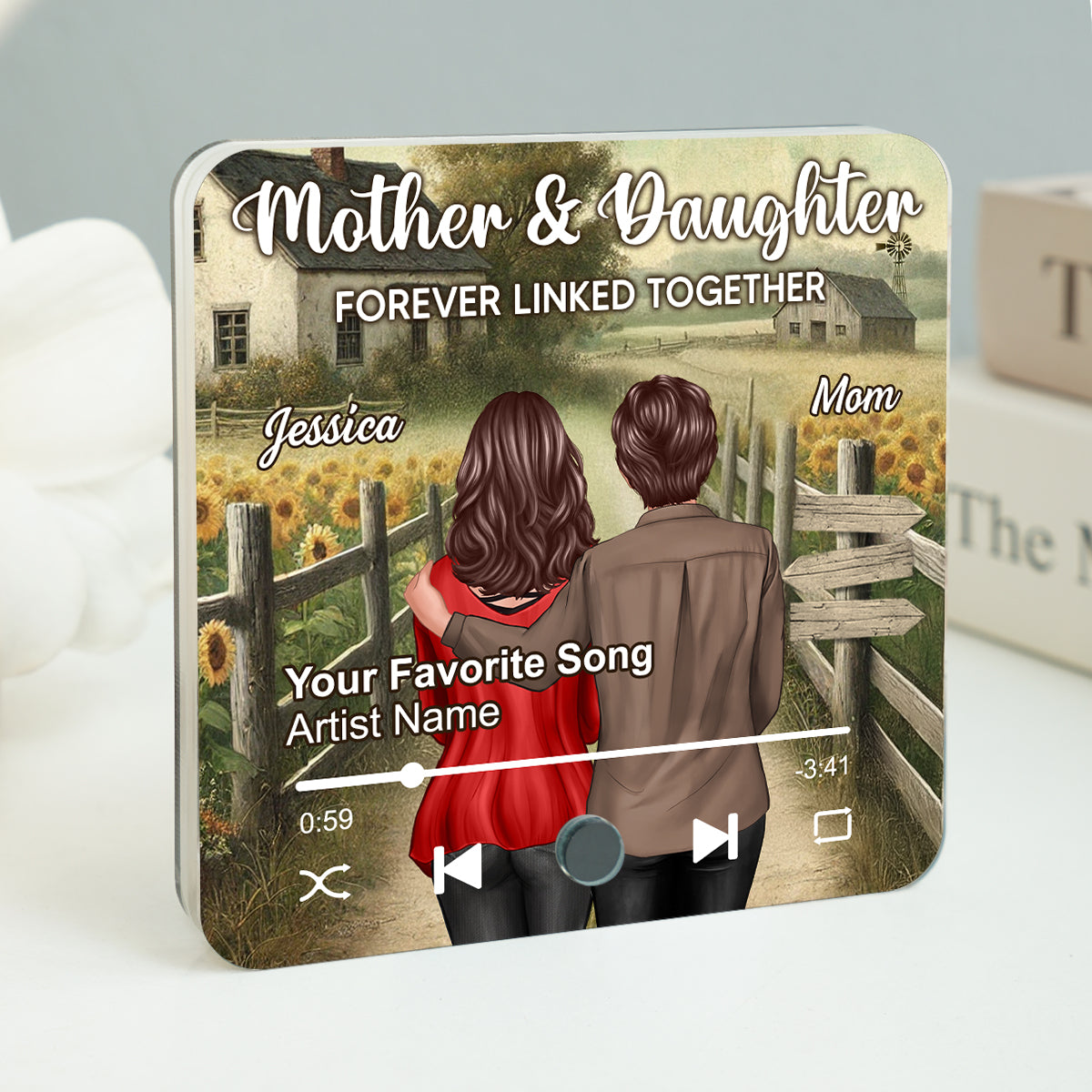 Mother & Daughter Forever Linked Together Personalized Music Fridge Magnet, Heartfelt Gift For Mom
