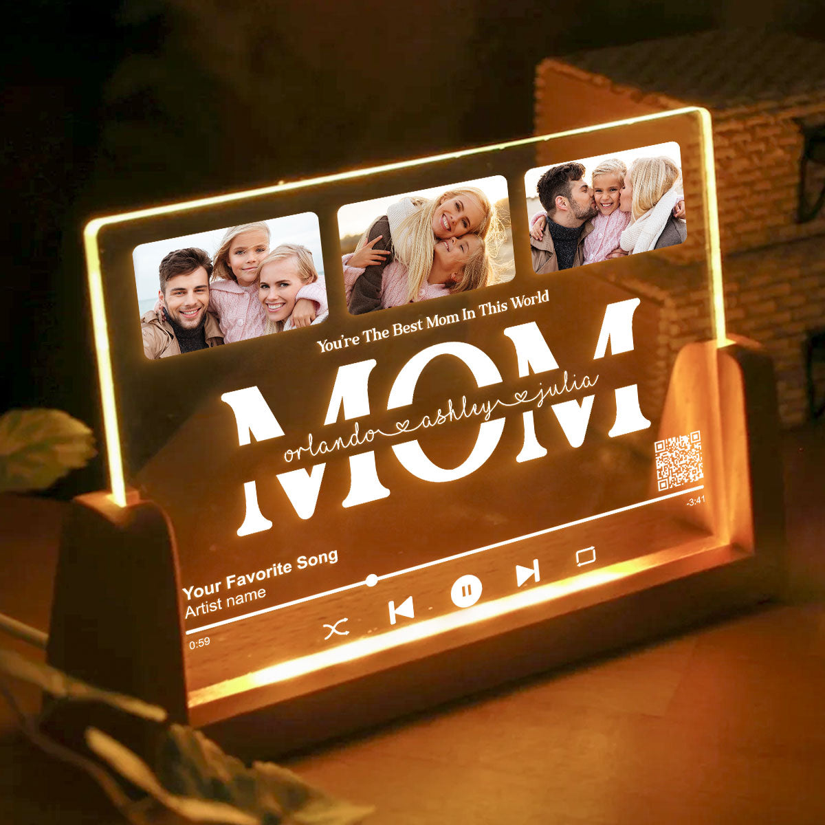 Customize with a Song That Speaks Your Heart, Personalized Photo LED Night Light, Gift for Mom, Scannable QR Code