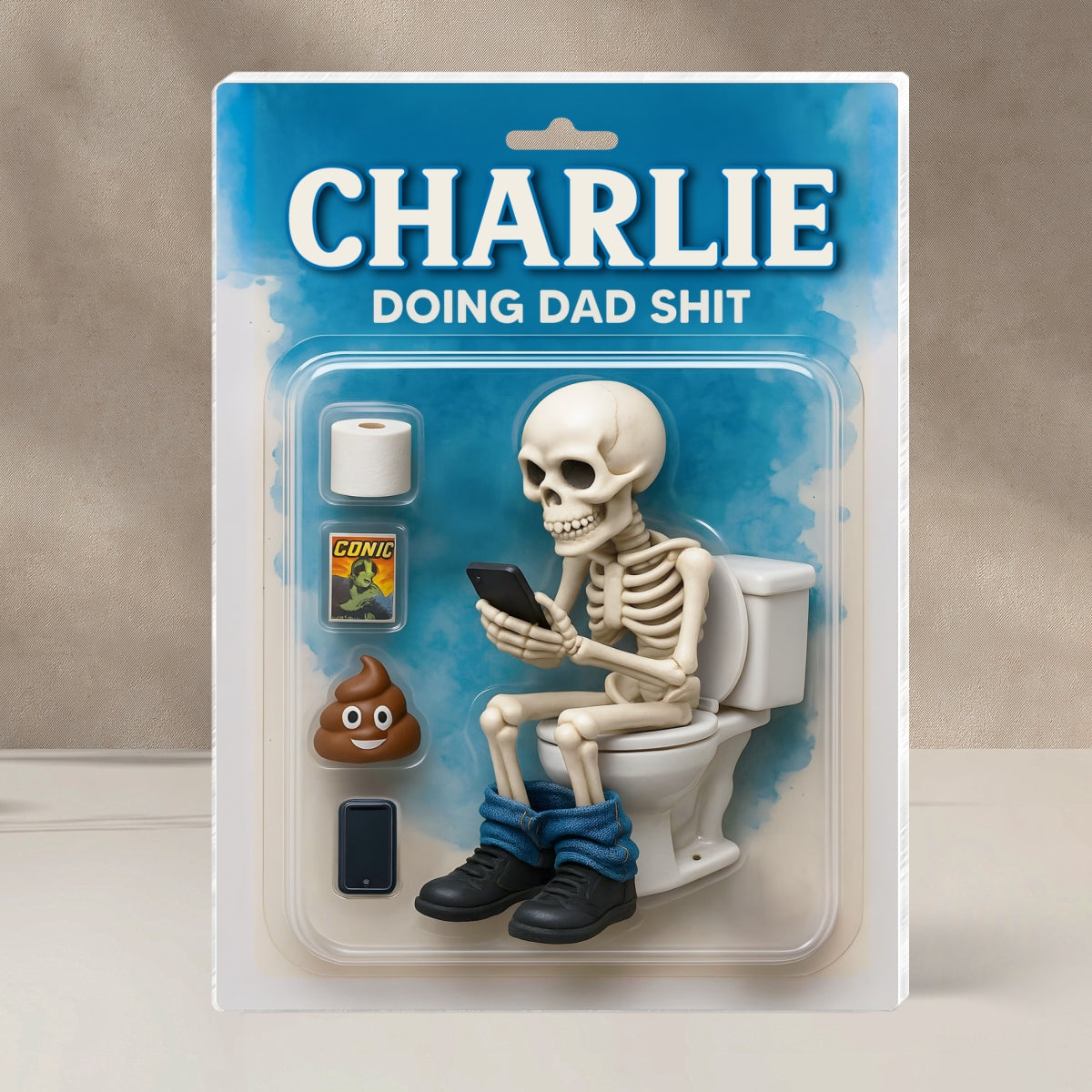 Doing Dad Sh*t, Funny Skeleton Toilet Custom Figure Toy Box Personalized Acrylic Block