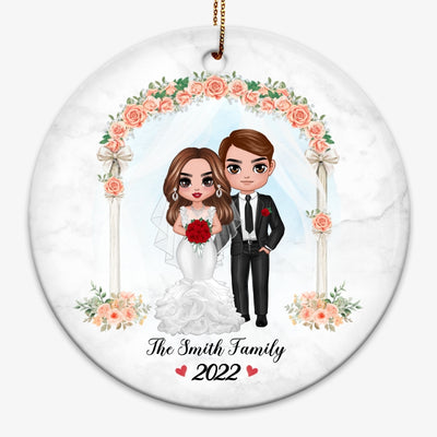 Doll Groom And Bride Flower Gate Personalized Circle Ornament