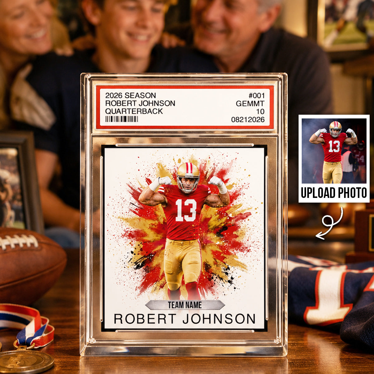 Sport Player Trading Card Style Custom Athlete Player Photo- Personalized Acrylic Block Plaque - Gift Keepsake For Football, Soccer, Baseball, Basketball Sport Players
