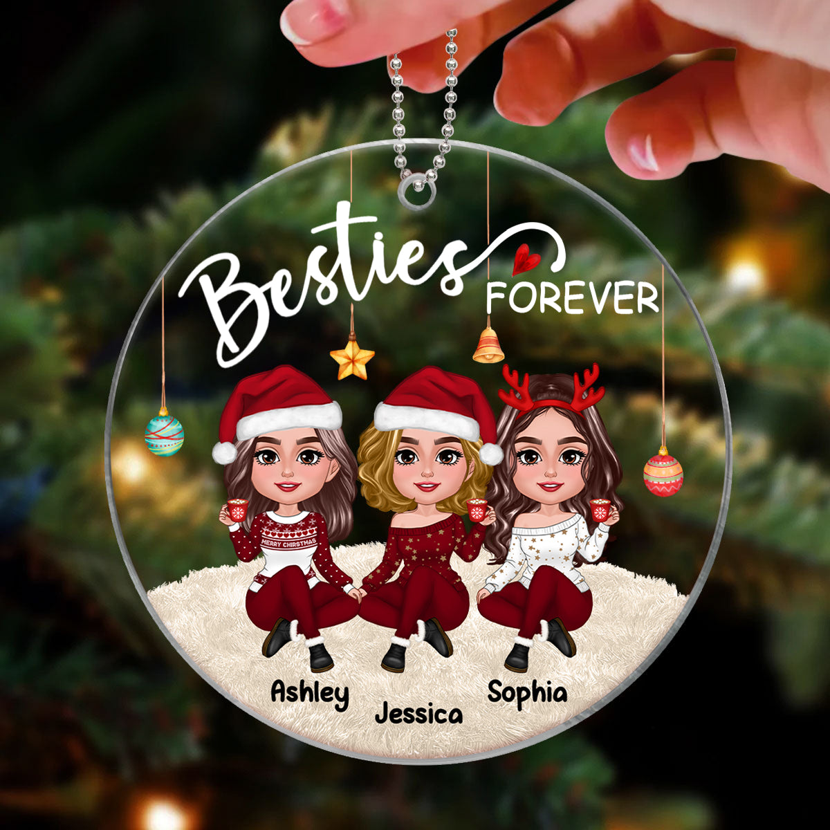 Gorgeous Girls Besties Forever Christmas Personalized Acrylic Ornament
