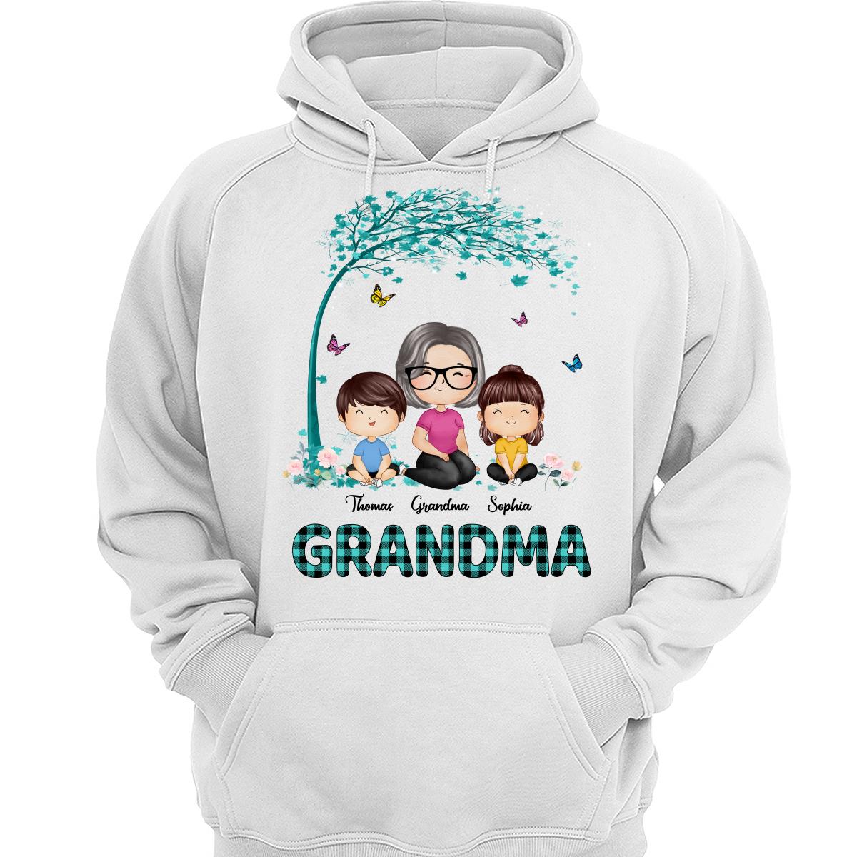 Teal Buffalo Plaid Pattern Doll Grandma Grandkids Watercolor Style Personalized Shirt