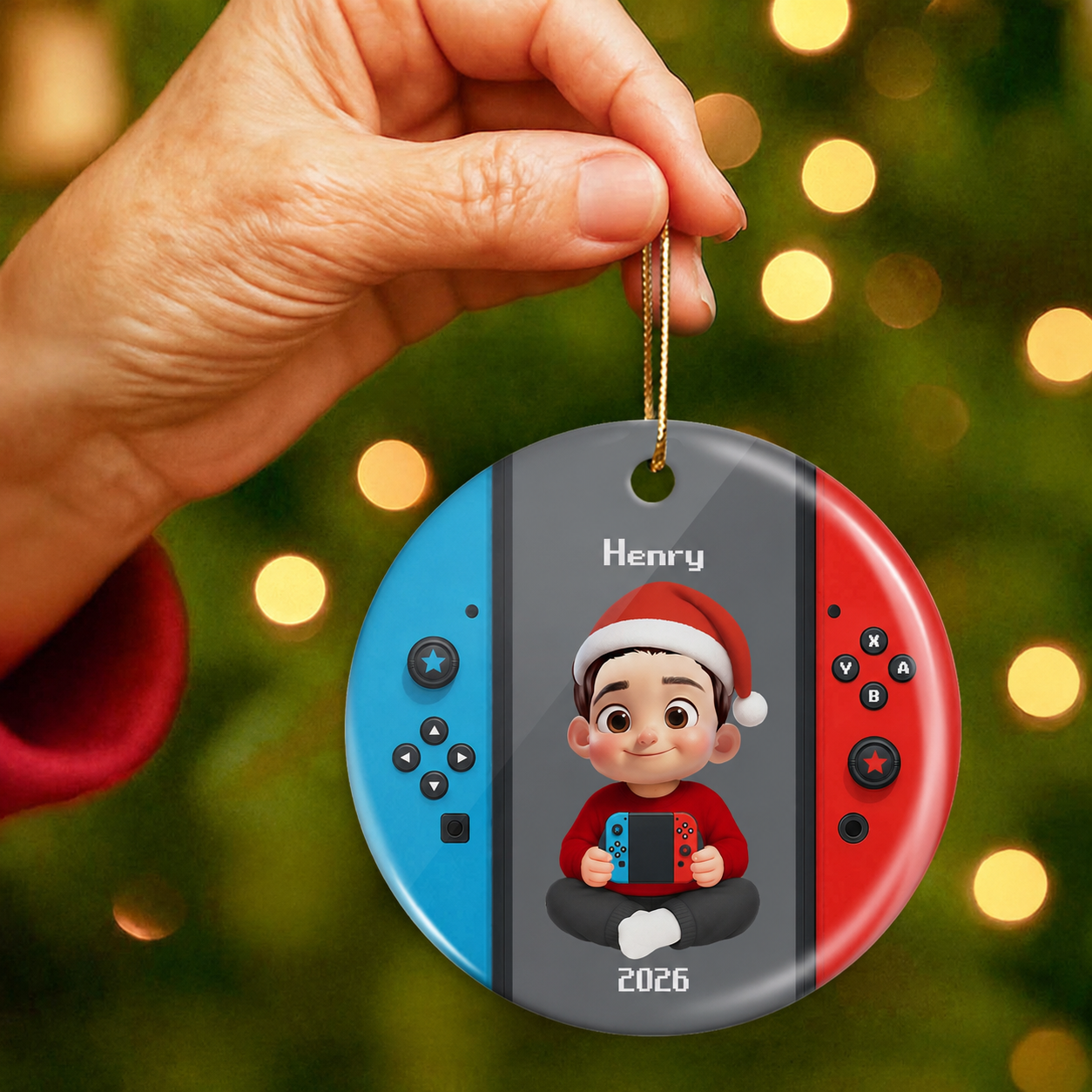 Christmas Gamer - Personalized Ceramic Ornament - Gift for Boys Girls Kids