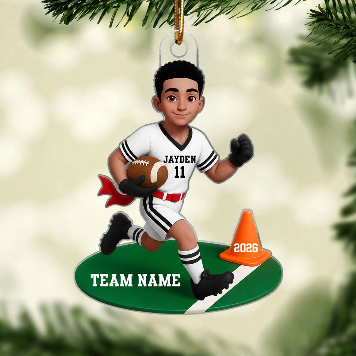 3D Effect Boy Girl Flag Football - Personalized Acrylic Ornament - Christmas Gift for Daughter Son