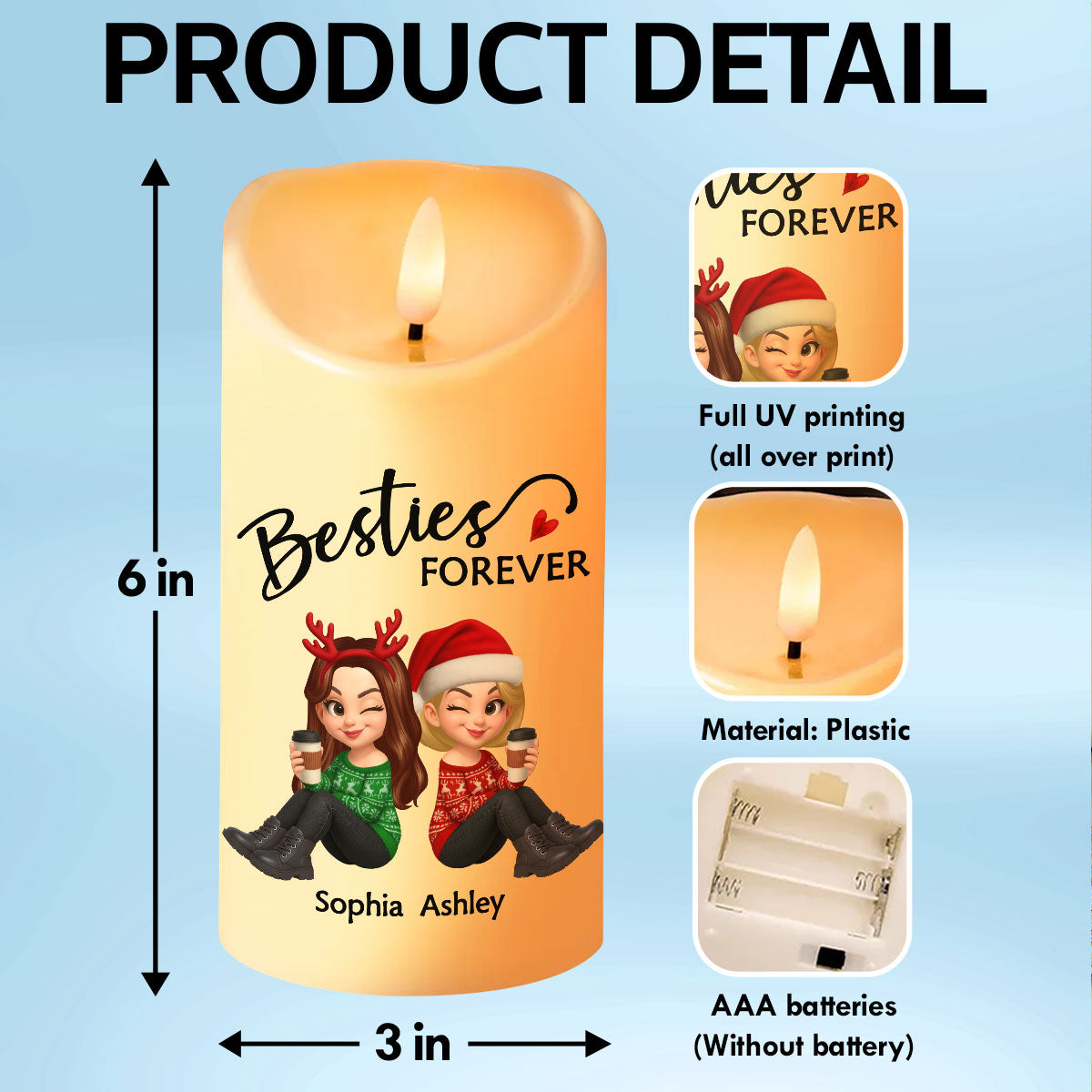 Christmas Besties Forever Personalized LED Candle, Christmas Gift