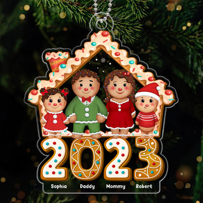 Gingerbread Family Front House 2023 Christmas Gift Personalized Acrylic Ornament