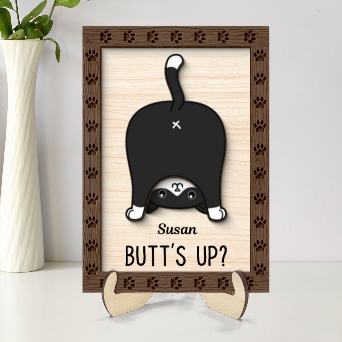 Funny Cat Butt Personalized 2-layer Wooden Plaque