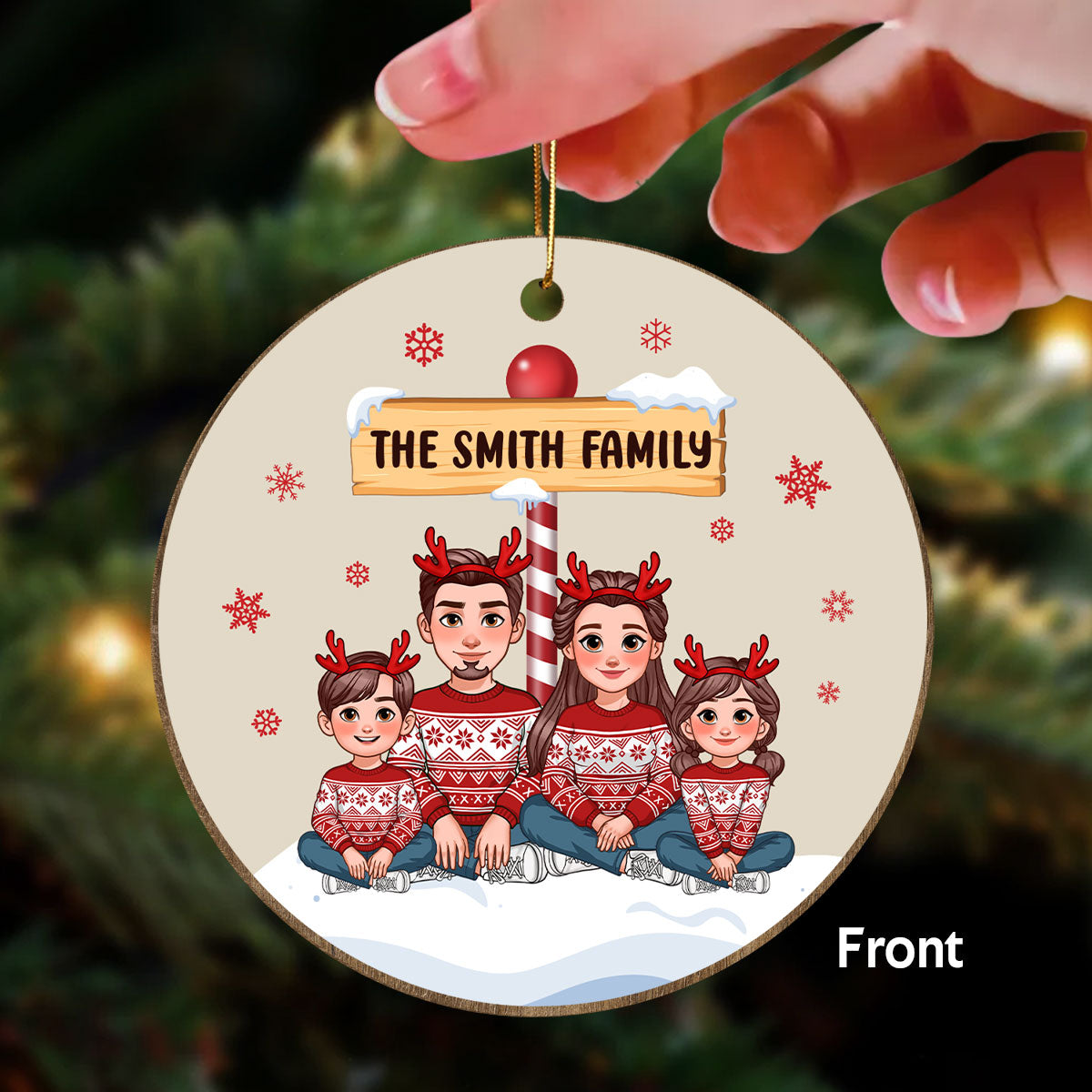 Christmas North Pole Family Personalized Double Sided Wooden Ornament, Christmas Decor For Family