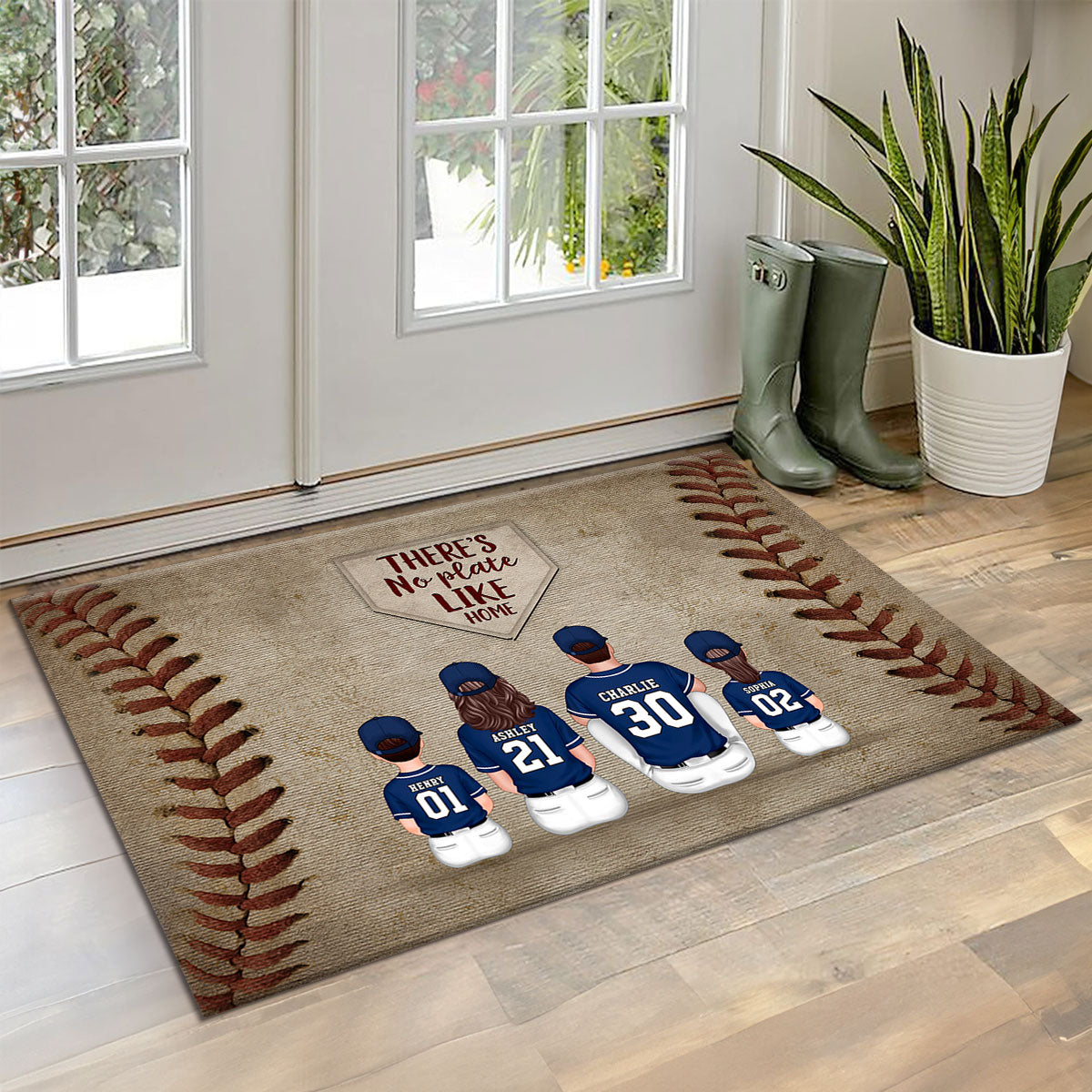 There's No Plate Like Home Family Sitting Personalized Mat, Baseball Decor